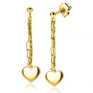 ZINZI gold plated zilveren oorstekers 52mm lang met twee trendy schakels en glad hart ZIO2381G
