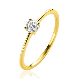 ZINZI Gold 14 krt gouden ring bezet met een ronde witte zirconia in vierpootszetting (4mm) ZGR385
