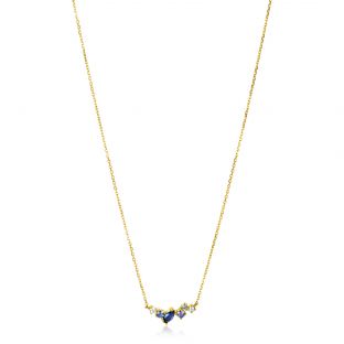 ZINZI Gold 14 krt gouden ketting 45cm, in het midden bezet met fijne witte, lichtblauwe en donkerblauwe zirconia's ZGC381