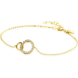 ZINZI Gold 14 krt gouden armband met twee open rondjes, mooi met elkaar verbonden. Het groter rondje (11mm) is bezet met witte zirconia's 16,5-19,5cm ZGA460
