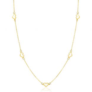 ZINZI Gold 14 krt gouden ketting met subtiele jasseron schakels en vijf open hartjes 5mm breed 42-45cm ZGC504
