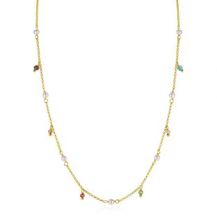 ZINZI gold plated zilveren ketting met witte parels en bungelende beads (5,5 mm) in frisse kleuren 42-45cm ZIC2705G
