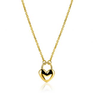 ZINZI gold plated zilvereren schakelketting met hartvormige slot hanger 18mm breed 42-45 cm ZIC2673G