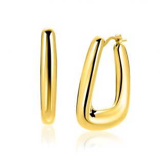 33mm ZINZI gold plated zilveren oorringen met brede buis en rechthoekig model, handige bovensluiting  ZIO2748G