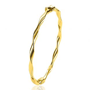 ZINZI gold plated zilveren bangle armband met gedraaide buis 4mm met luxe scharniersluiting ZIA2756G