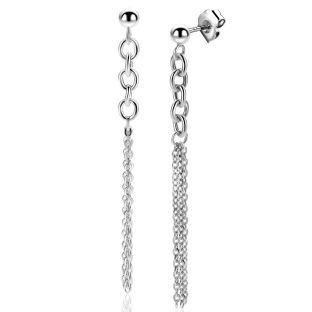 55mm ZINZI zilveren oorstekers met grove schakels en fijne kettinkjes ZIO2781