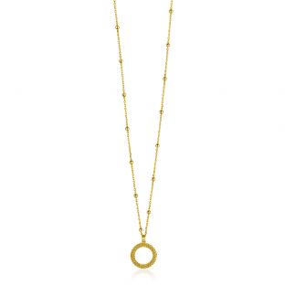 ZINZI gold plated zilveren ketting met kleine bolletjes en ronde hanger (12mm) met bolstructuur 42-45cm ZIC2704G