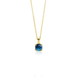 ZINZI Gold 14 krt gouden ketting met chique vierkante hanger, bezet met Londen topaas 40-43cm ZGC537