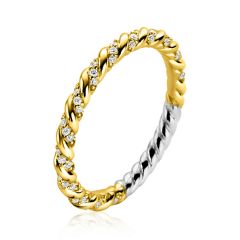 ZINZI gold plated zilveren aanschuifring gedraaid met witte zirconia's ZIR2320Y