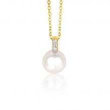 ZINZI Gold 14 karaat gouden hanger zoetwaterparel 7mm en 3 diamanten totaal 0,024crt ZGH93