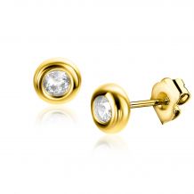 4,5mm ZINZI Gold 14 krt gouden oorknoppen bezet met witte zirconia in een glanzende ronde zetting ZGO318