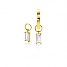 ZINZI Gold 14 krt gouden oorbedels bezet met baquette geslepen witte zirconia 7mm in chatonzetting ZGCH424