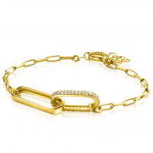 ZINZI gold plated zilveren schakel armband  met 2 grote ovale schakels, bezet met witte zirconia ZIA2371Y