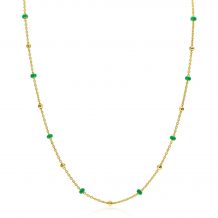 ZINZI gold plated zilveren fantasie ketting met 13 groene donuts en glanzende bolletjes 42-45cm ZIC2509