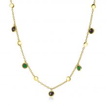 ZINZI zilveren fantasie collier 14K geel verguld rond groen/zwart/goud 45cm ZIC2093