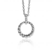 ZINZI zilveren ronde hanger 15mm gedraaid motief, hangoog bezet met witte zirconia's ZIH2403 (exclusief ketting geprijsd)