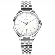 ZINZI Classy horloge 34mm witte parelmoer wijzerplaat stalen kast en band datum ziw1017
