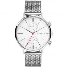 ZINZI Traveller horloge witte wijzerplaat en kast stalen mesh band 39mm dual time ZIW706M