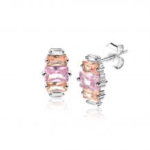 13mm ZINZI zilveren oorstekers baguette geslepen zirconia's wit, champagne en roze ZIO2490