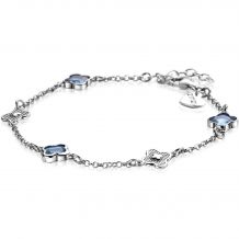 ZINZI zilveren schakel armband met twee zilveren en drie blauwe klavers 16-19cm ZIA2582
