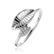ZINZI zilveren ring blaadjes bewerkt witte zirconia ZIR2087