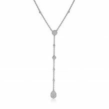 ZINZI zilveren Y-collier met druppelvormige hanger en witte zirconia's 42-45cm ZIC1956