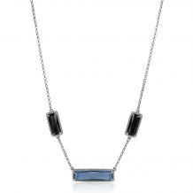 ZINZI zilveren fantasie collier met grote rechthoekige kleurstenen blauw/zwart 42-45cm ZIC2111