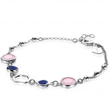 ZINZI zilveren fantasie armband zeshoek blauw roze rond ZIA2002