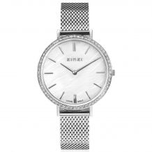 ZINZI horloge GRACE 34mm wit parelmoer wijzerplaat, rondom bezet met witte crystals,  stalen kast en band ziw1317
