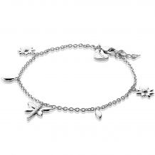 ZINZI zilveren fantasie armband bloem druppel libelle wit 17-19,5cm ZIA1887