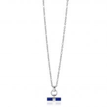 ZINZI zilveren ketting 43-45cm met trendy kapittelstokje (T-bar) bezet met lapis lazuli als hanger ZIC2478