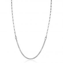 ZINZI zilveren schakelketting met gourmet en vierkante schakels met rechthoekige zetting witte zirconia 42-45cm ZIC2519