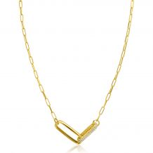 ZINZI gold plated zilveren schakel ketting 45cm met 2 grote ovale schakels, bezet met witte zirconia ZIC2371Y