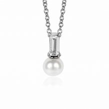 ZINZI zilveren witte parelhanger met witte baquette geslepen zirconia ZIH2135 (zonder collier)