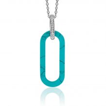 ZINZI grote ovale hanger 38mm in trendy turquoise en luxe zilveren hangoog ZIH2456T (zonder collier)