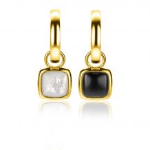 ZINZI zilveren oorbedels extra 14K geel verguld vierkant tweezijdig zwarte onyx en witte parelmoer 10mm ZICH2257G. (zonder oorringen).
