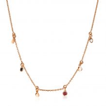 ZINZI zilveren fantasie ketting 14K rosé verguld 45cm rond wit zwart rood ZIC1995R