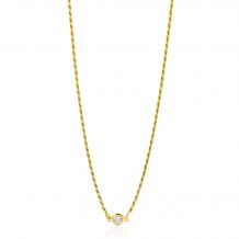 ZINZI gold plated zilveren koord ketting bezet met een ronde witte zirconia 40-45cm ZIC2461Y