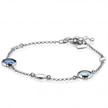 ZINZI zilveren armband met afwisselend ronde blauwe kleurstenen en gladde vierkante plaatjes 17,5-20cm ZIA-BF83