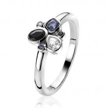 ZINZI zilveren ring trendy vormen zwart blauw wit ZIR2120