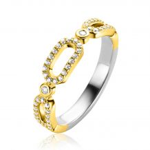 ZINZI gold plated zilveren ring met drie trendy ovale schakels, schitterend bezet met witte zirconia's ZIR2398Y