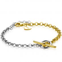 ZINZI zilveren bicolor armband met trendy jasseron schakels 3,5mm breed, met kapittel-sluiting 17-20cm ZIA2287