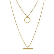 ZINZI zilveren 2 in 1 ketting 14K geel verguld met liggend staafje en cirkel 40-55cm ZIC2098