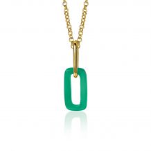 ZINZI zilveren hanger 14K geel verguld open ovale groen agaat ZIH2208G