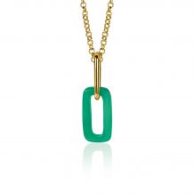 ZINZI zilveren hanger 14K geel verguld open ovale groen agaat ZIH2208G (zonder collier)