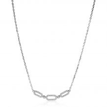 ZINZI zilveren ketting 45cm met drie ovale schakels, bezet met witte zirconia's ZIC2398
