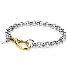 ZINZI zilveren armband met brede jasseron schakel bicolor 19,5cm ZIA2105