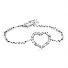 Zinzi zilveren armband met hart wit 17-20 cm ZIA1098 