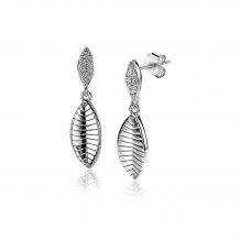 ZINZI zilveren oorhangers 23 mm blaadjes bewerkt witte zirconia ZIO2087
