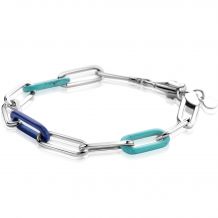 ZINZI zilveren armband met paperclip-schakels en trendy schakels in turquoise en lapisblauw 19cm ZIA2456